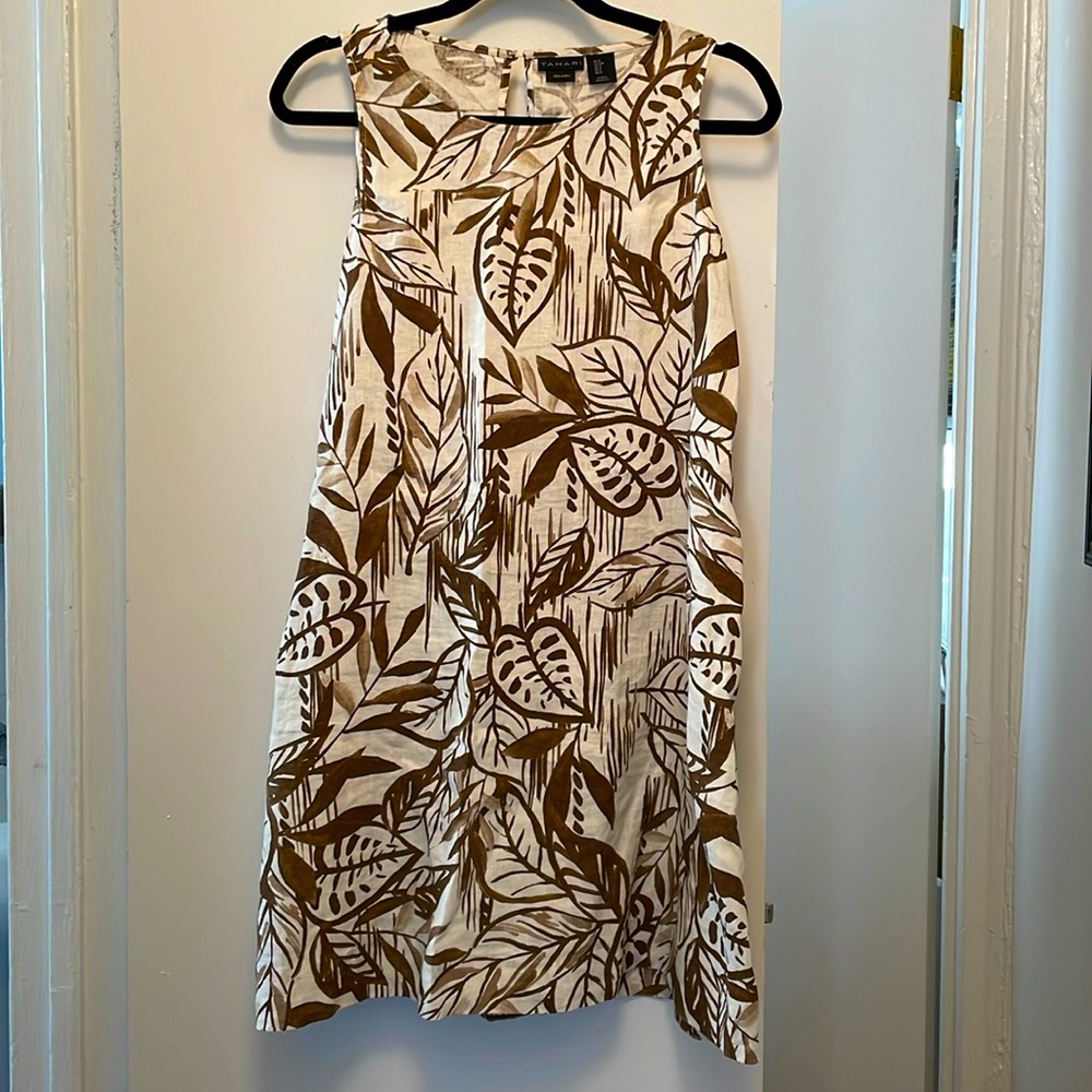 TAHARI Linen shift dress